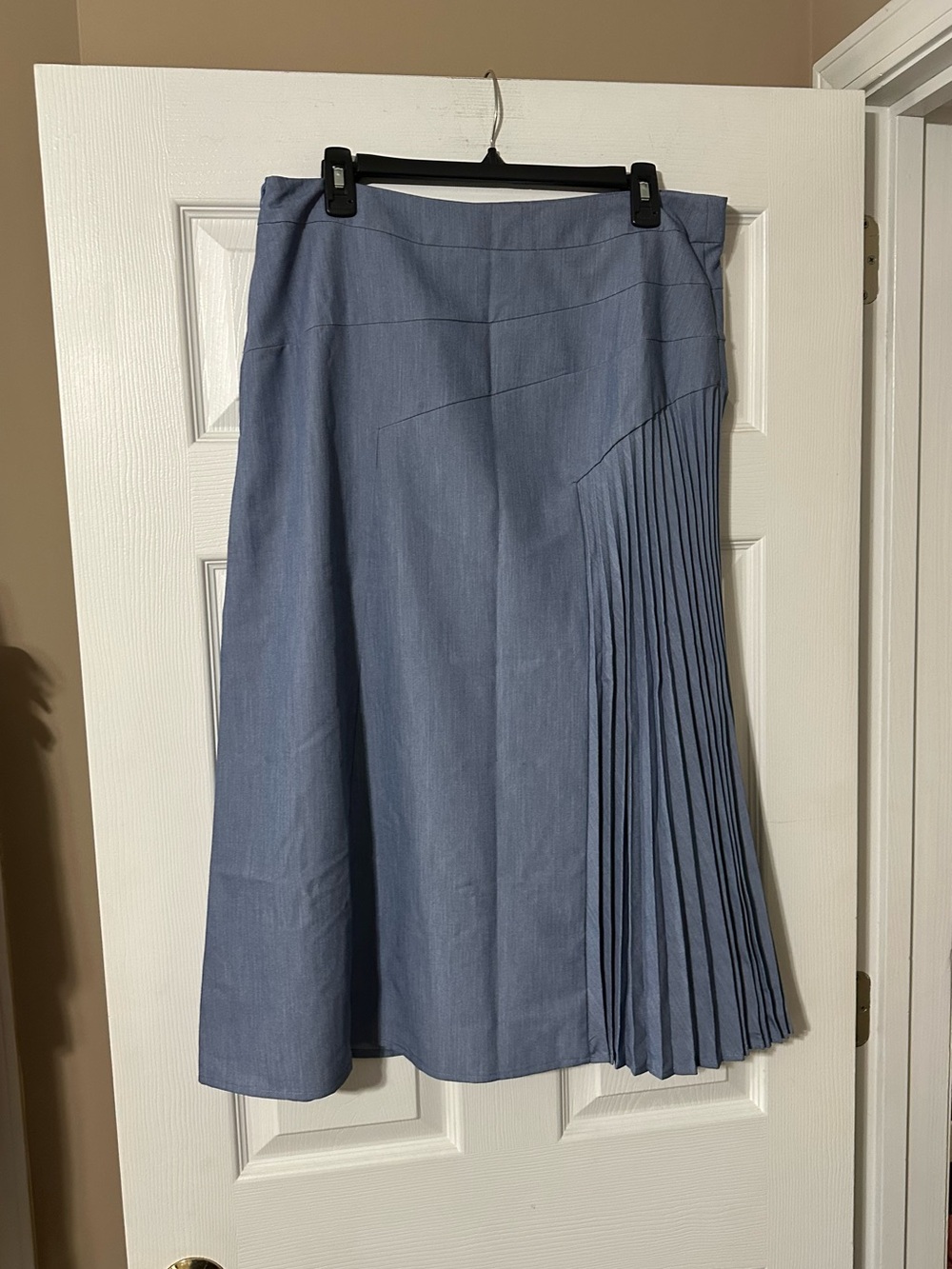 Blue Pleated Panel Midi Skirt